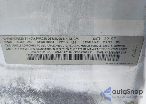 2008 Volkswagen Jetta Se/Sel из США, поврежденный, VIN 3VWRM71K38M070022